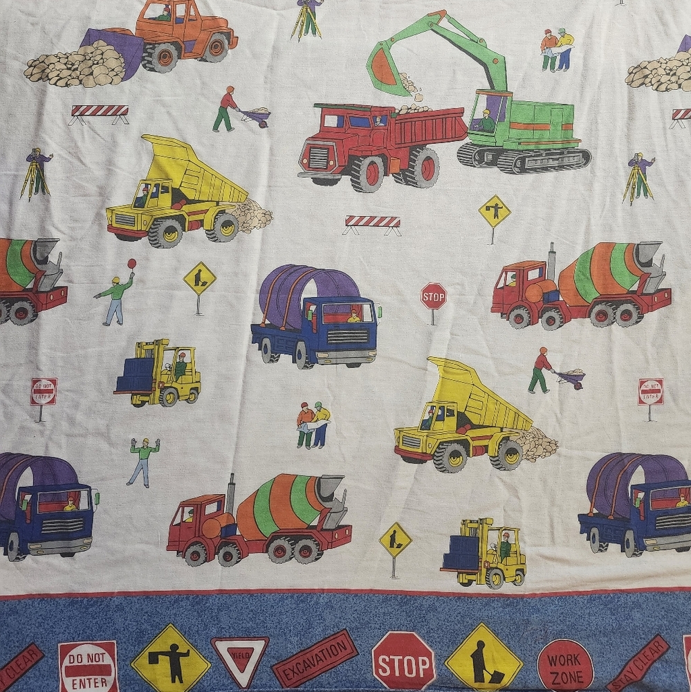 Vintage Cannon Bridge Work Ahead Construction Trucks 90s Flat Sheet